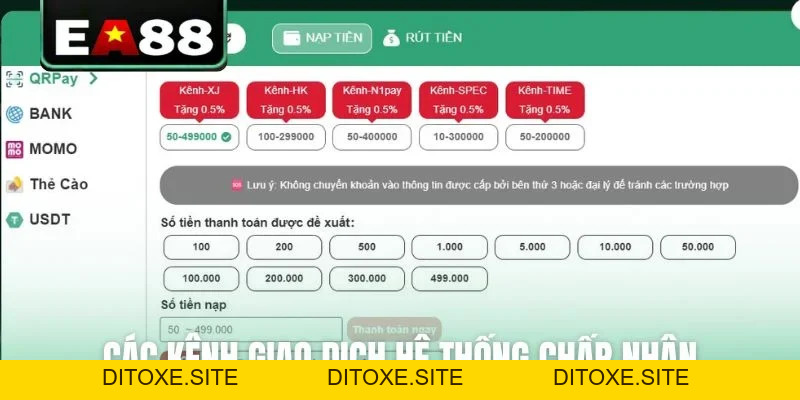 Hướng Dẫn Các Bước Nạp Tiền EA88 Siêu Tốc Trong 2 Phút - DITOXE